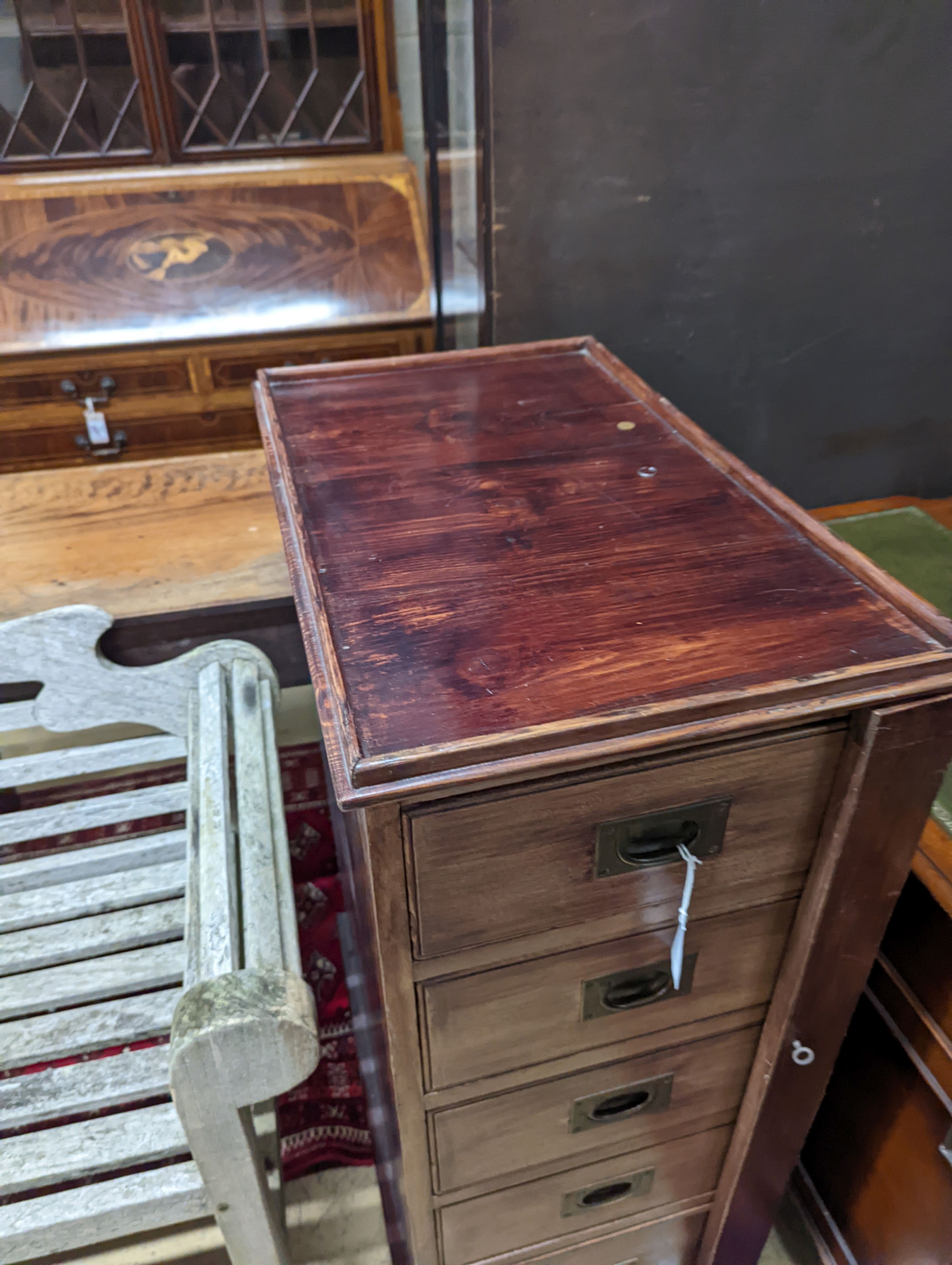 A Victorian style mahogany and pine five drawer filing chest with locking bar, width 43cm, depth 70cm, height 107cm